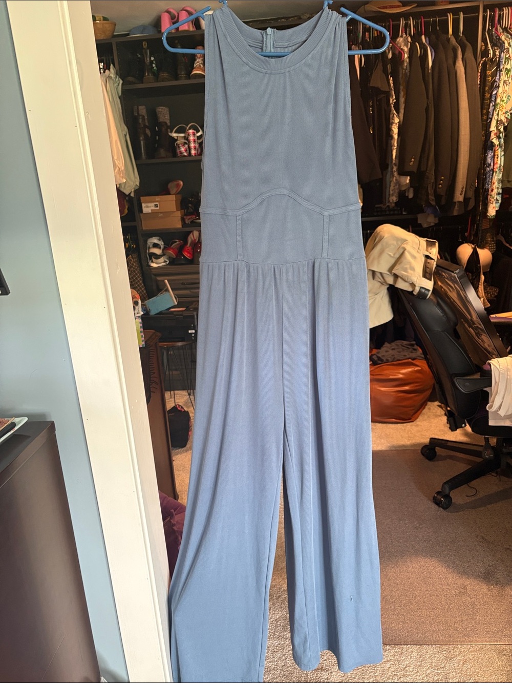 Cider Light Blue Sleeveless Wide-Leg Jumpsuit